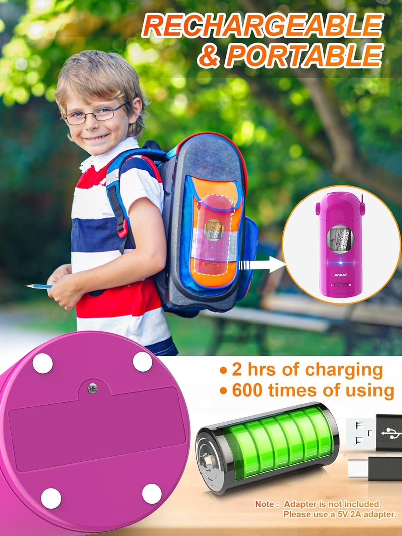 AFMAT Electric Pencil Sharpener, Fully Automatic Pencil Sharpener for Classroom, 7-11.5mm Colored/Jumbo Pencils, Auto in & Out, Rechargeable Hands-Free Sharpener for Home Office PSX5, Pink - Image 5